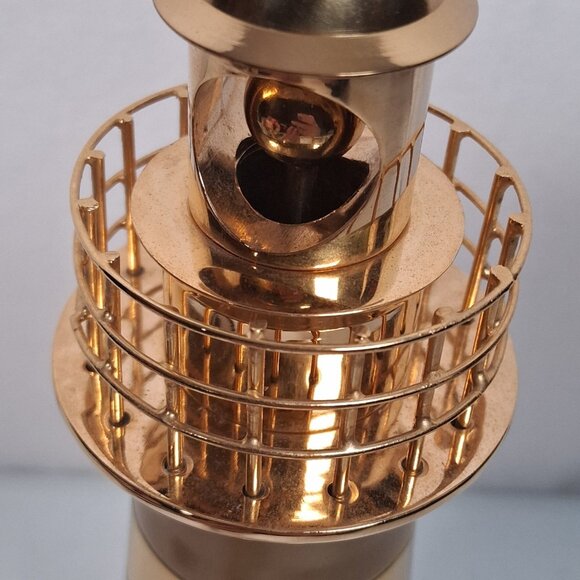 Brass Lighthouse Decor Striped Coastal Ocean Beach House Maritime Tower 10" - Picture 7 of 10